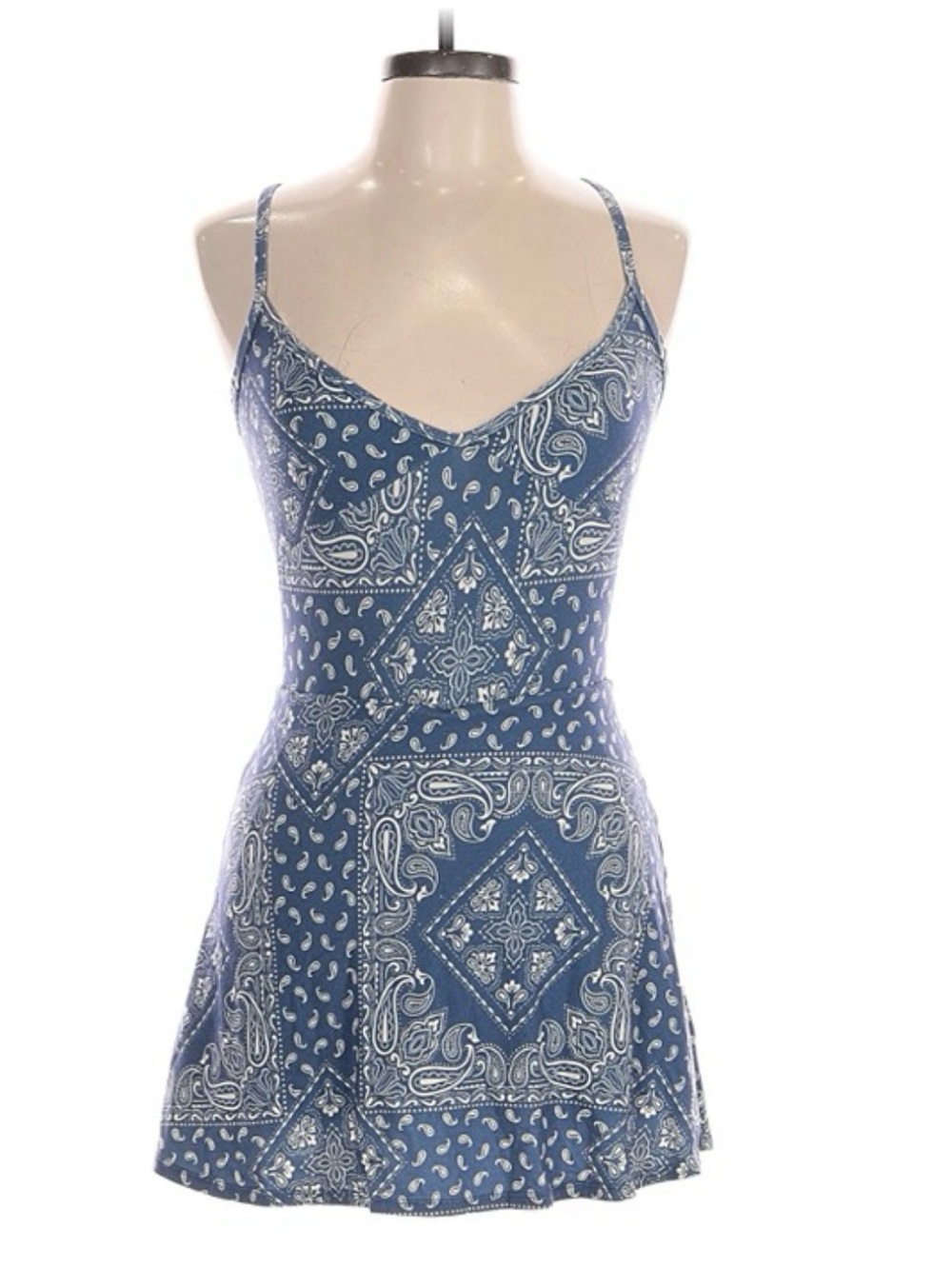 L*SPACE Active Rally Skort Dress Romper - Paisley Blue & White - Size L